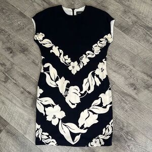 Ellen Tracy 100% silk sleeveless floral dark blue white dress sz 8